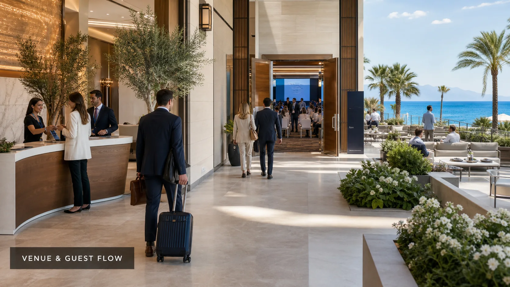 Antalya resort event venue with registration and planned guest flow