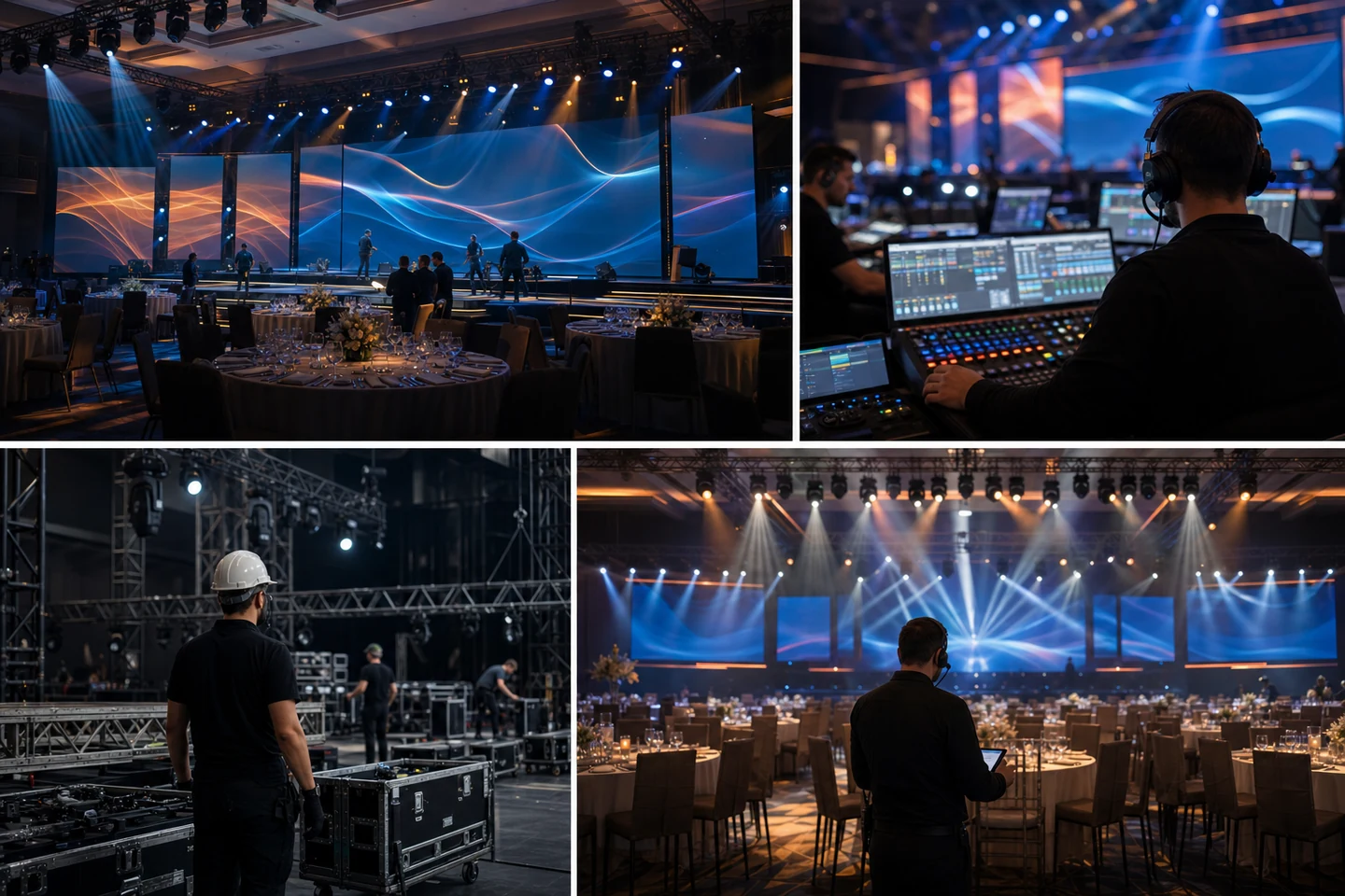 Bühne, Licht, Audiosteuerung und technisches Produktionsteam für ein Firmenevent in der Türkei